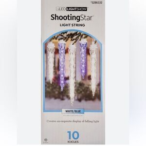 Gemmy Lightshow Shooting Star White/Blue LED Icicle Lights, 10 Icicles, New